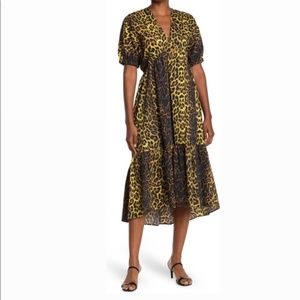 NWT Leopard Print Short Sleeve hi lo Midi Dress TOPSHOP size 8 med large